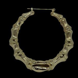 3" Gold Bamboo Earrings with Cowry Shell Detail